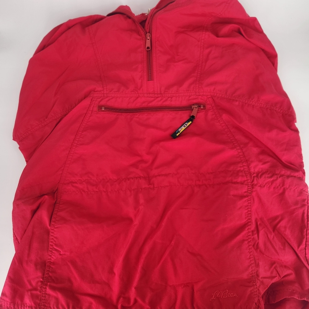 L.L. Bean Women's Red Pullover Windbreaker Jacket Partial Zip Pockets Size L